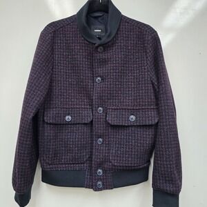 Express Check Plaid Houndstooth Wool-Blend Bomber Jacket Small Preppy Classic